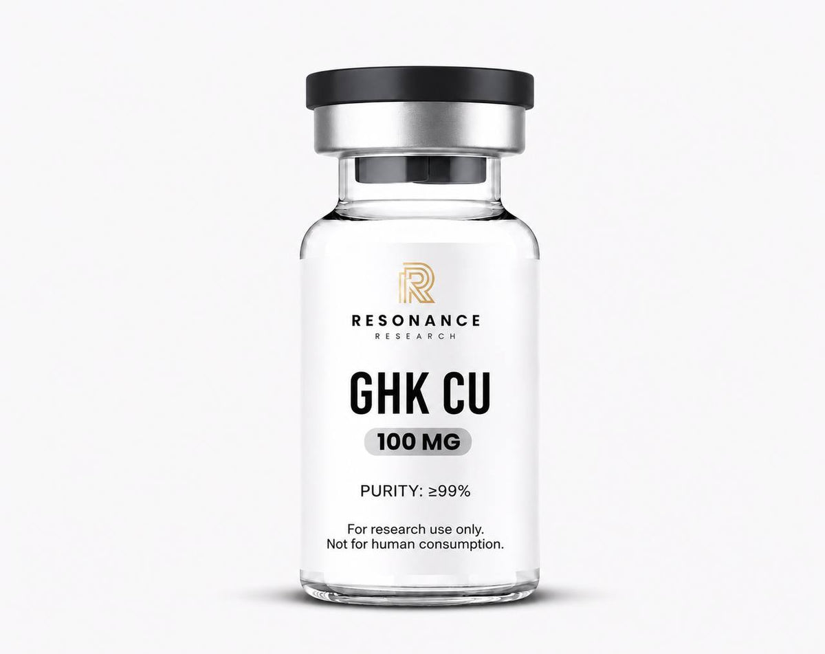 GHK-CU 100mg research peptide vial by Resonance Research