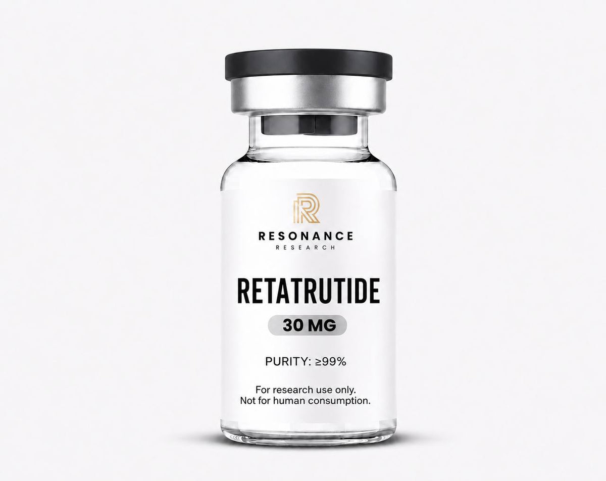 Retatrutide 30mg research peptide vial by Resonance Research